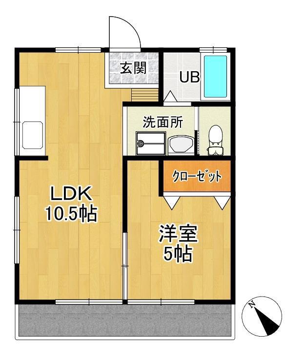 コーポイワタ(1LDK/2階)の間取り写真
