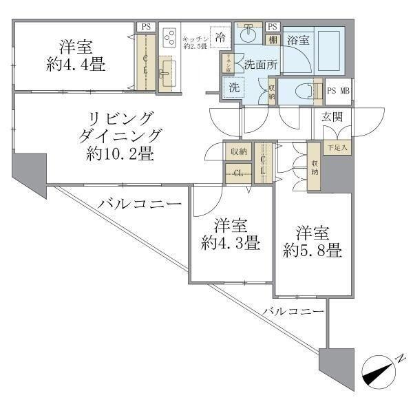 ロアール茅場町(3LDK/10階)の間取り写真