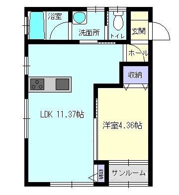 ドマーニ八幡(1LDK/1階)の間取り写真