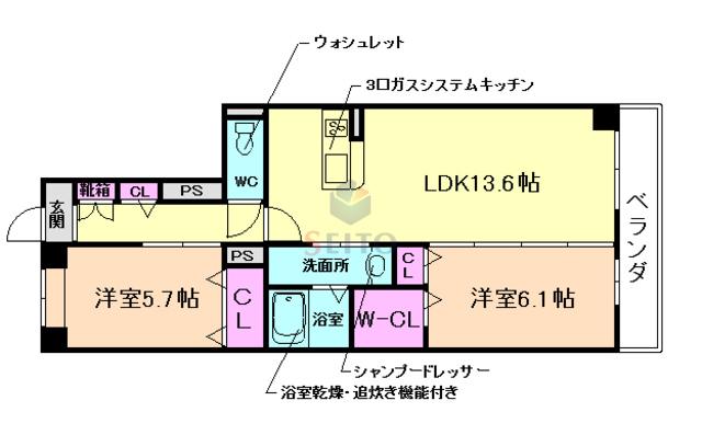 コンフォート曽根(2LDK/3階)の間取り写真