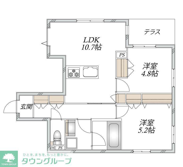 東生田1丁目メゾン(2LDK/1階)の間取り写真