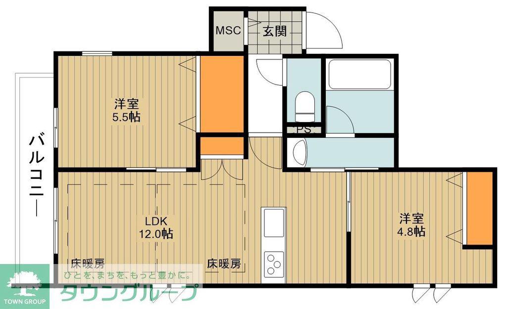 シャルール仙波(2LDK/3階)の間取り写真