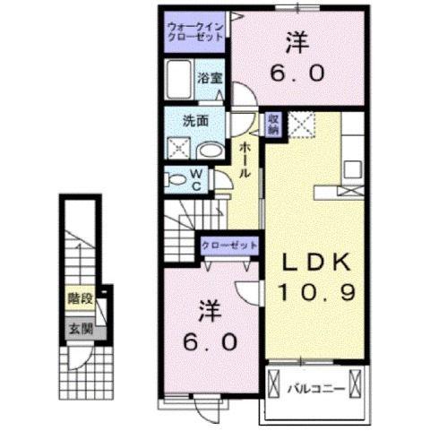 フラン・ボヌール(2LDK/2階)の間取り写真