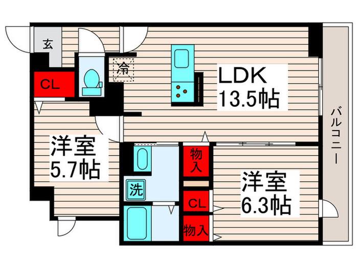 グラナーデ扇II(2LDK/1階)の間取り写真