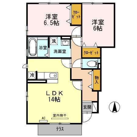 GARDEN HOUSE SHIMOAKAE(2LDK/1階)の間取り写真