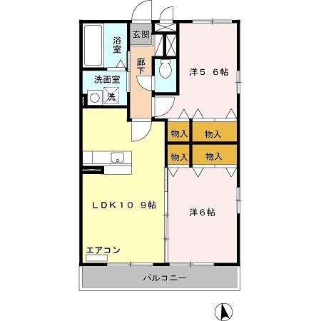 スカイヒル横濱六ッ川B(2LDK/2階)の間取り写真