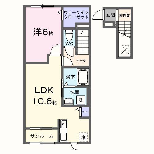 セレーノ渚西(1LDK/2階)の間取り写真