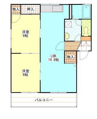 ディアス芥子山B(2LDK/2階)の間取り写真