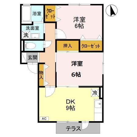 サンフラワー(2DK/1階)の間取り写真
