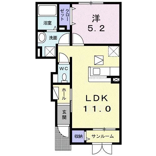 エスプランドルA(1LDK/1階)の間取り写真