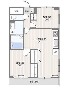 メープル中原(2LDK/2階)の間取り写真