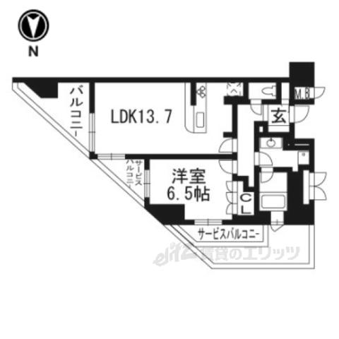 ライオンズ京都御所南室町通306(1LDK/3階)の間取り写真