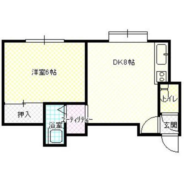第6ベルハイム(1DK/2階)の間取り写真