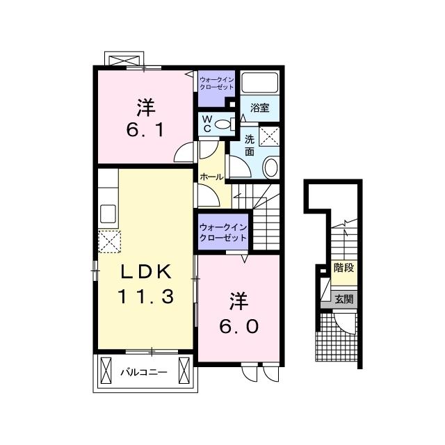 プラシード・アルバ(2LDK/2階)の間取り写真