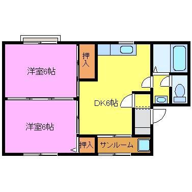 プライムスティ・クロセA棟(2DK/1階)の間取り写真