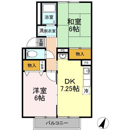 リッジウッド90 C棟(2DK/2階)の間取り写真