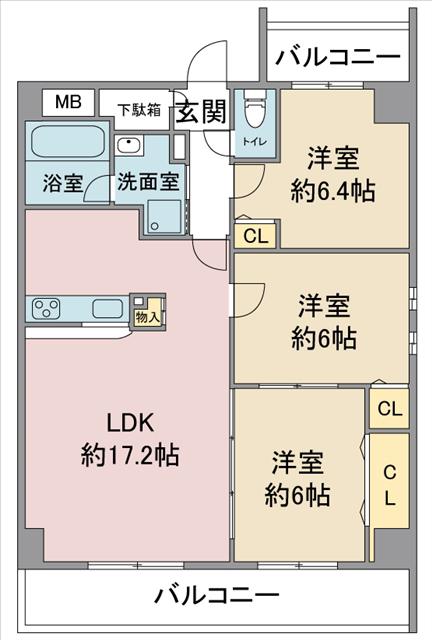 アニマート(3LDK/3階)の間取り写真