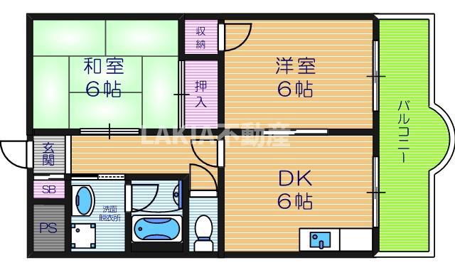 ふぁみーゆ勝山(2DK/2階)の間取り写真
