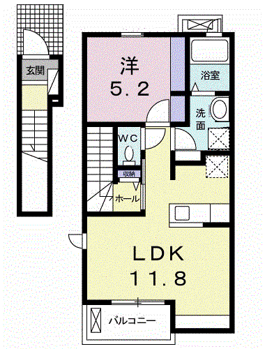 グランディールK.KV(1LDK/2階)の間取り写真
