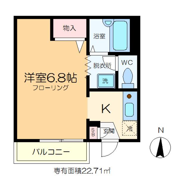 ラフィネ岡安(1K/1階)の間取り写真