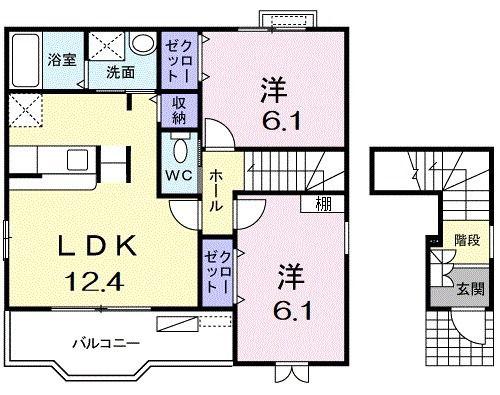 ベルメゾンソレイユB(2LDK/2階)の間取り写真