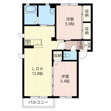 ウェリナパレスII(2LDK/1階)の間取り写真