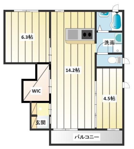 MELROSE COURT I(2LDK/1階)の間取り写真