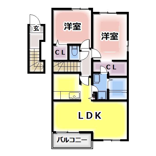 フェリーチェ(2LDK/2階)の間取り写真