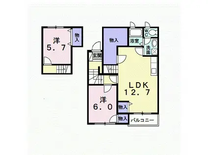 プラーノ川瀬B(2LDK/2階)の間取り写真