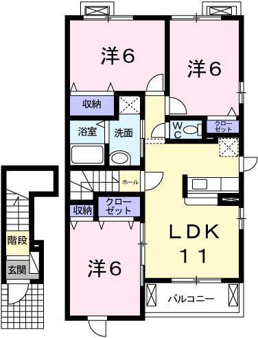 オアシス上ノ茶屋(3LDK/2階)の間取り写真