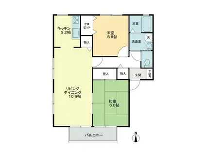 フォブールあじさいC棟(2LDK/1階)の間取り写真