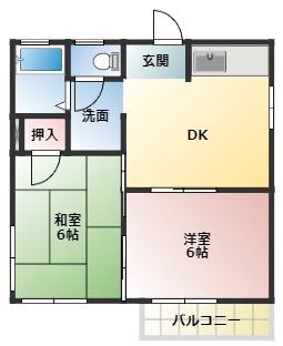 ドミール小石川(2DK/2階)の間取り写真