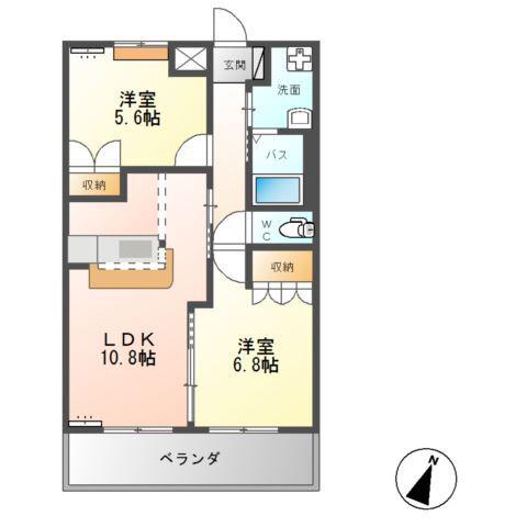 ロープンドローム(2LDK/1階)の間取り写真