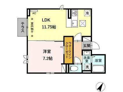 ディートリビュート湘南辻堂(1LDK/1階)の間取り写真