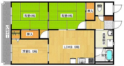 ハイム波多野II(3LDK/3階)の間取り写真