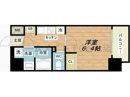 ジアコスモ九条シエル(1K/3階)の間取り写真