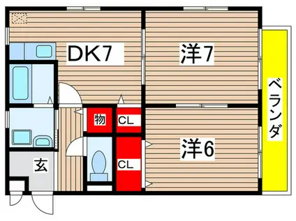 オフリール滝の水(2DK/1階)の間取り写真
