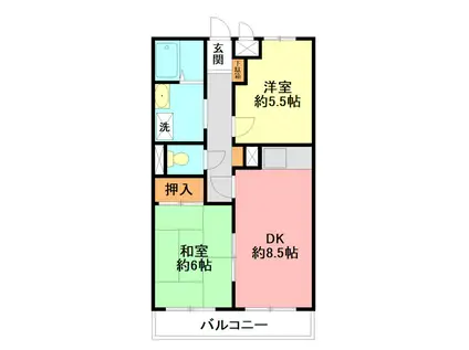 山洋ハイツ(2DK/3階)の間取り写真