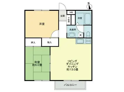 フォブール吉峰 B棟(2LDK/1階)の間取り写真