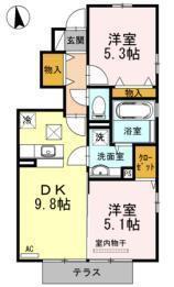 セジュールグレイス B棟(2DK/1階)の間取り写真