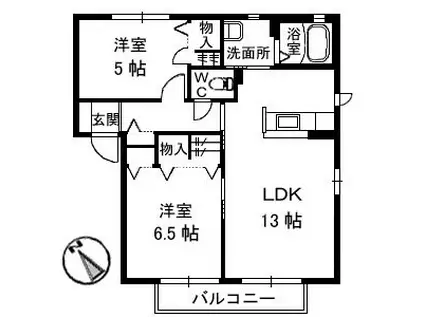 サンハイツS U棟(2LDK/1階)の間取り写真