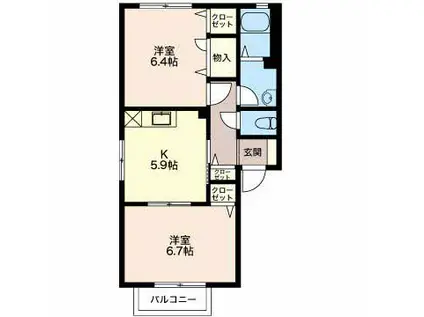 アンフィーニシャリオ(2K/2階)の間取り写真