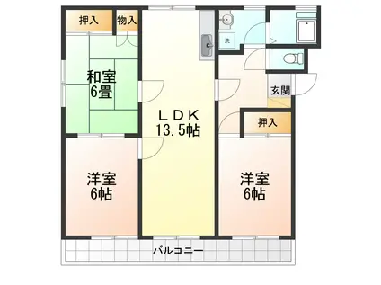 ササハラコーポ(3LDK/3階)の間取り写真