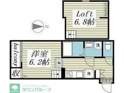 アルバーノ大江B(1K/2階)の間取り写真