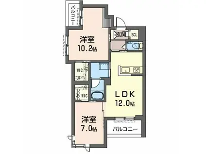 シャーメゾンガーデンズ KNK(2LDK/3階)の間取り写真