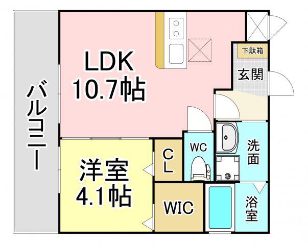 WILL STYLE 陣原R(1LDK/1階)の間取り写真