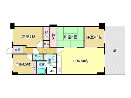 箕面東コーポラス(4LDK/1階)の間取り写真