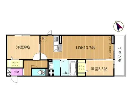 パセーオ壱番館(2LDK/3階)の間取り写真