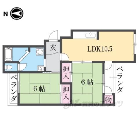 シャルル香里園(2LDK/2階)の間取り写真