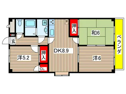 フェリシティー大高(3DK/1階)の間取り写真